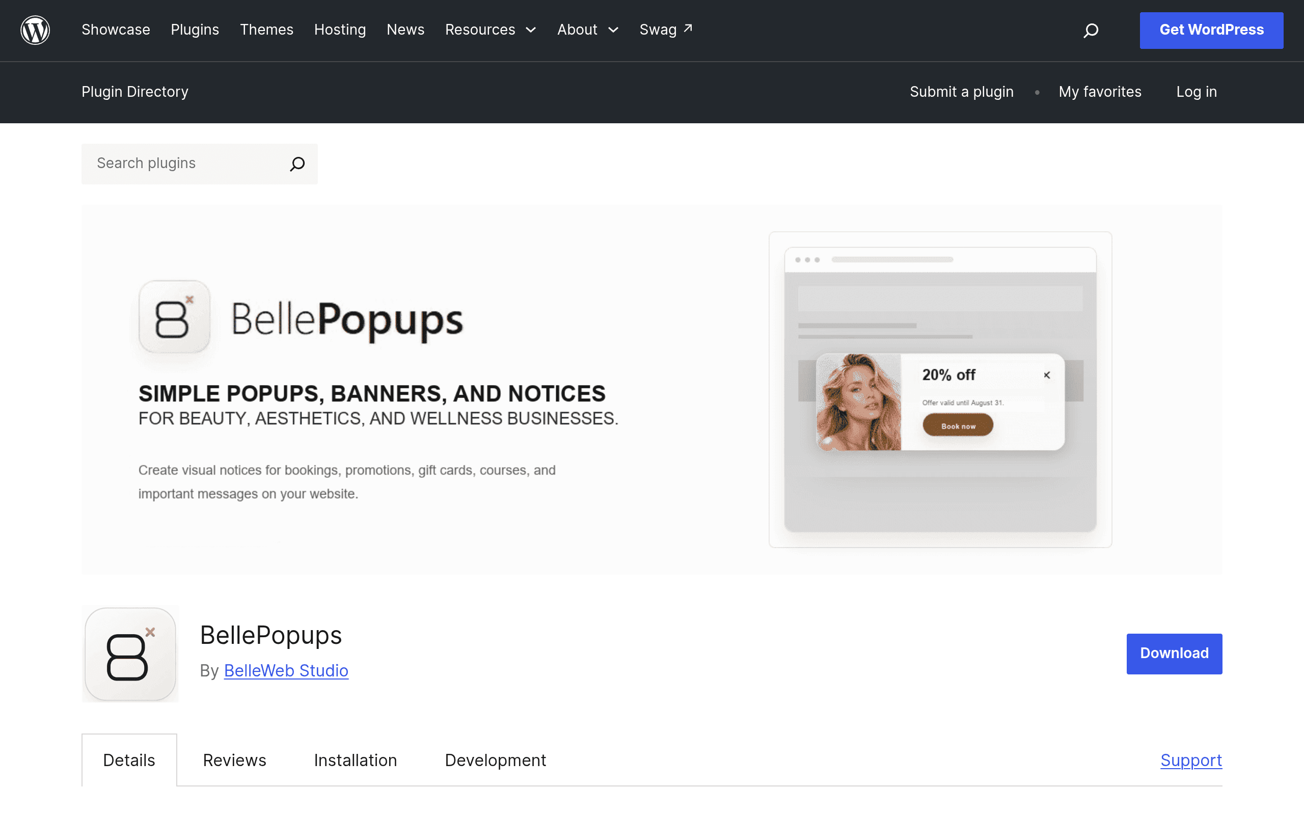 Screenshot of BellePopups
