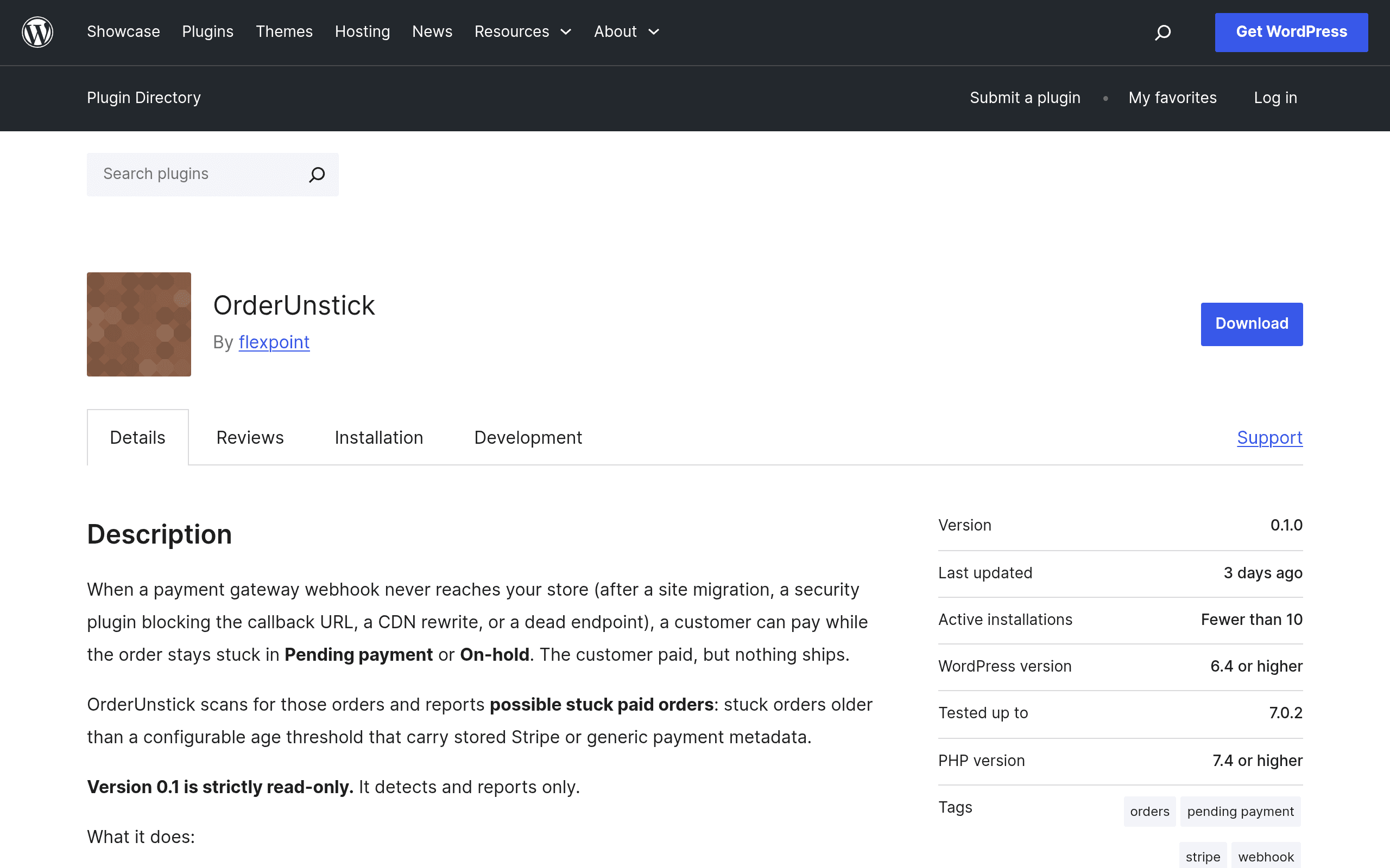 Screenshot of OrderUnstick