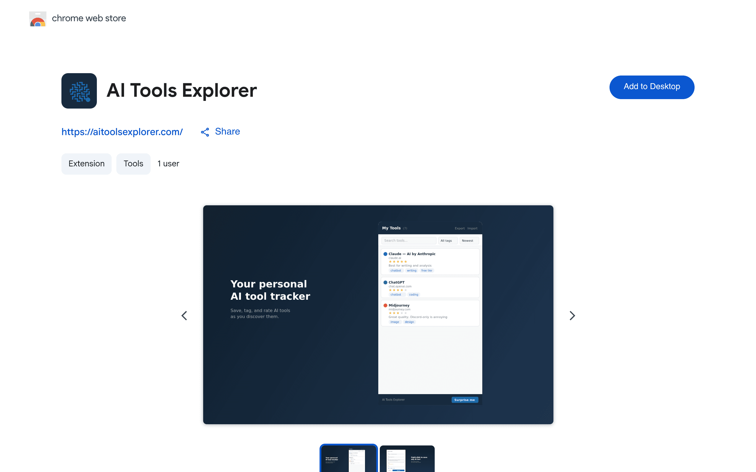 Screenshot of AI Tools Explorer for Chrome