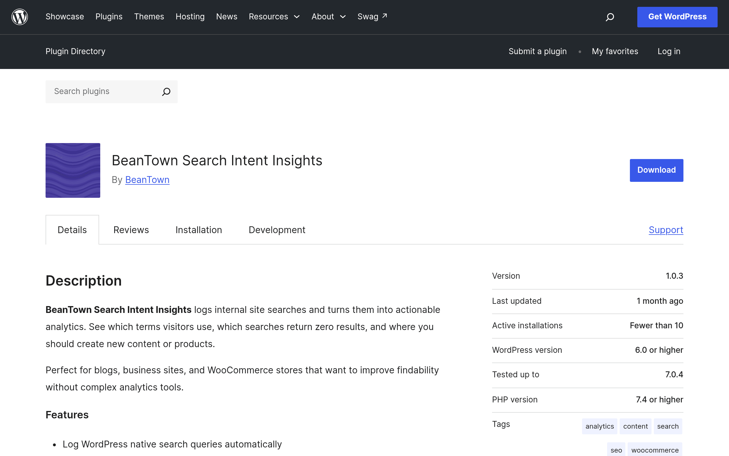 Screenshot of BeanTown Search Intent Insights