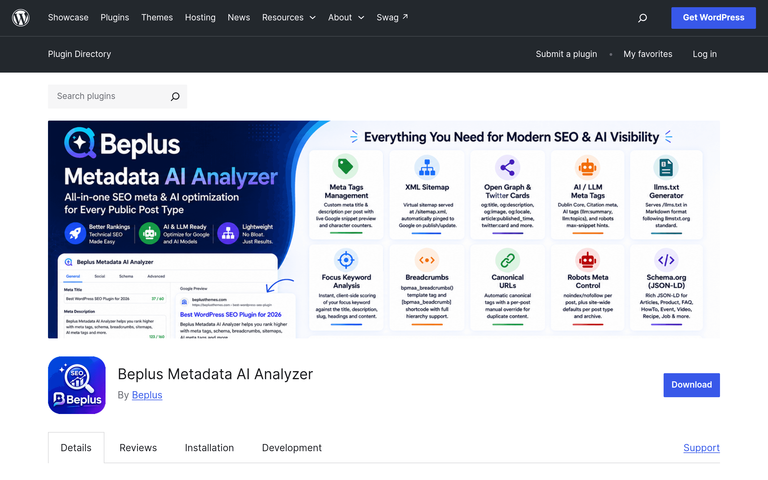 Screenshot of Beplus Metadata AI Analyzer