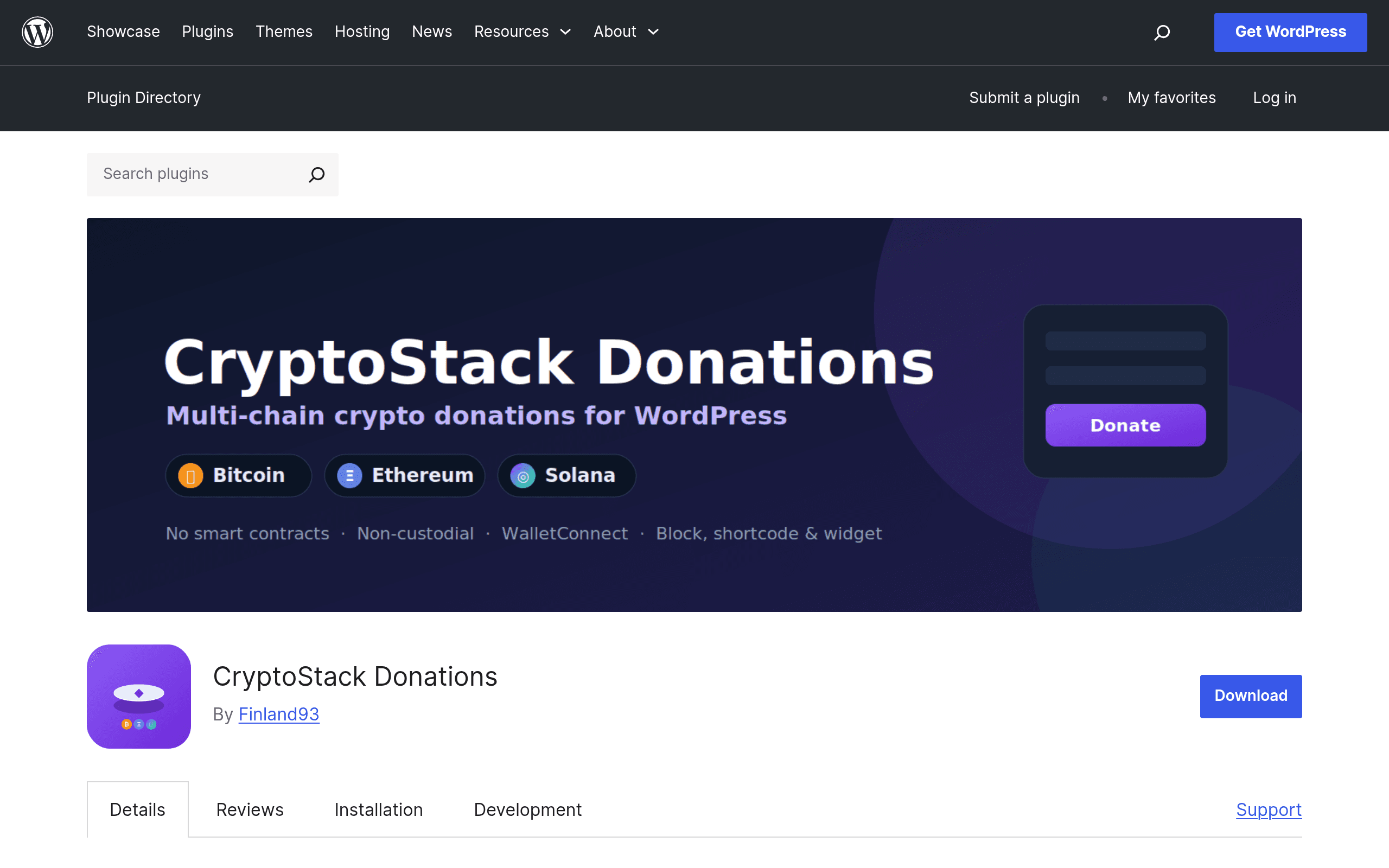 Screenshot of CryptoStack Donations