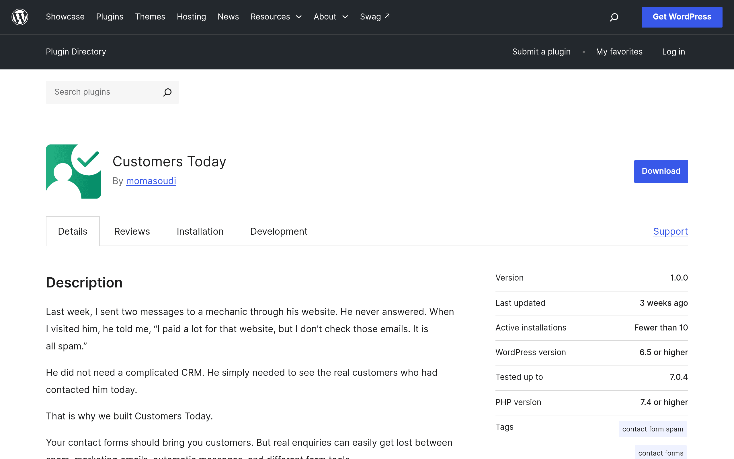 Screenshot of Customers Today