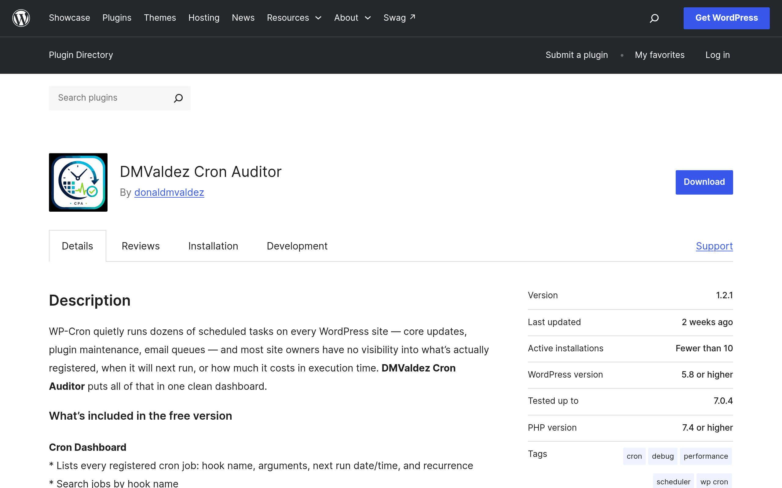 Screenshot of DMValdez Cron Auditor