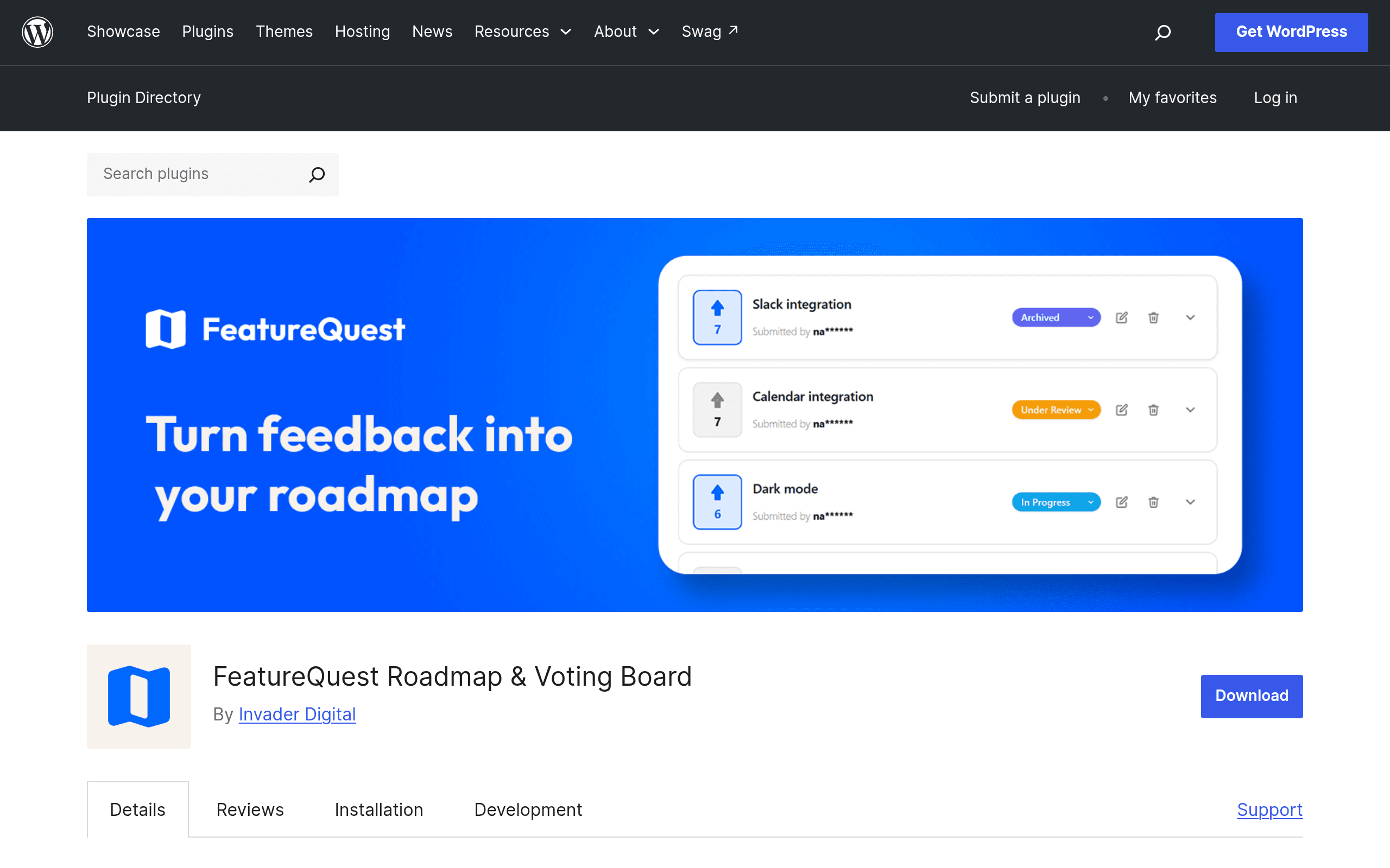 Screenshot of FeatureQuest Roadmap & Voting Board