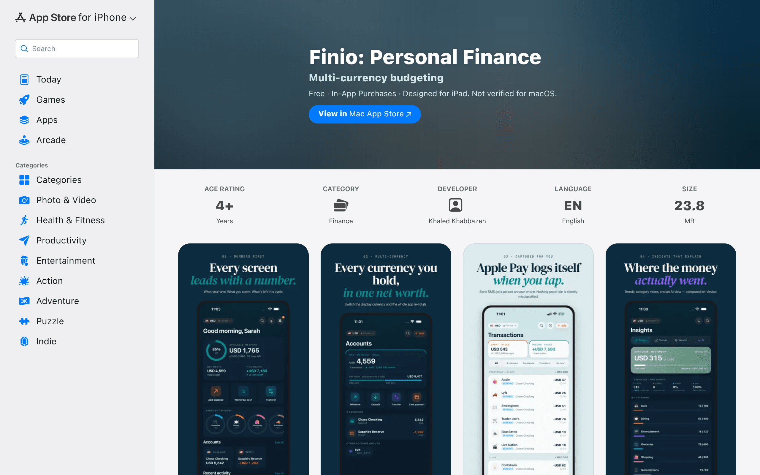 Screenshot of Finio: Personal Finance