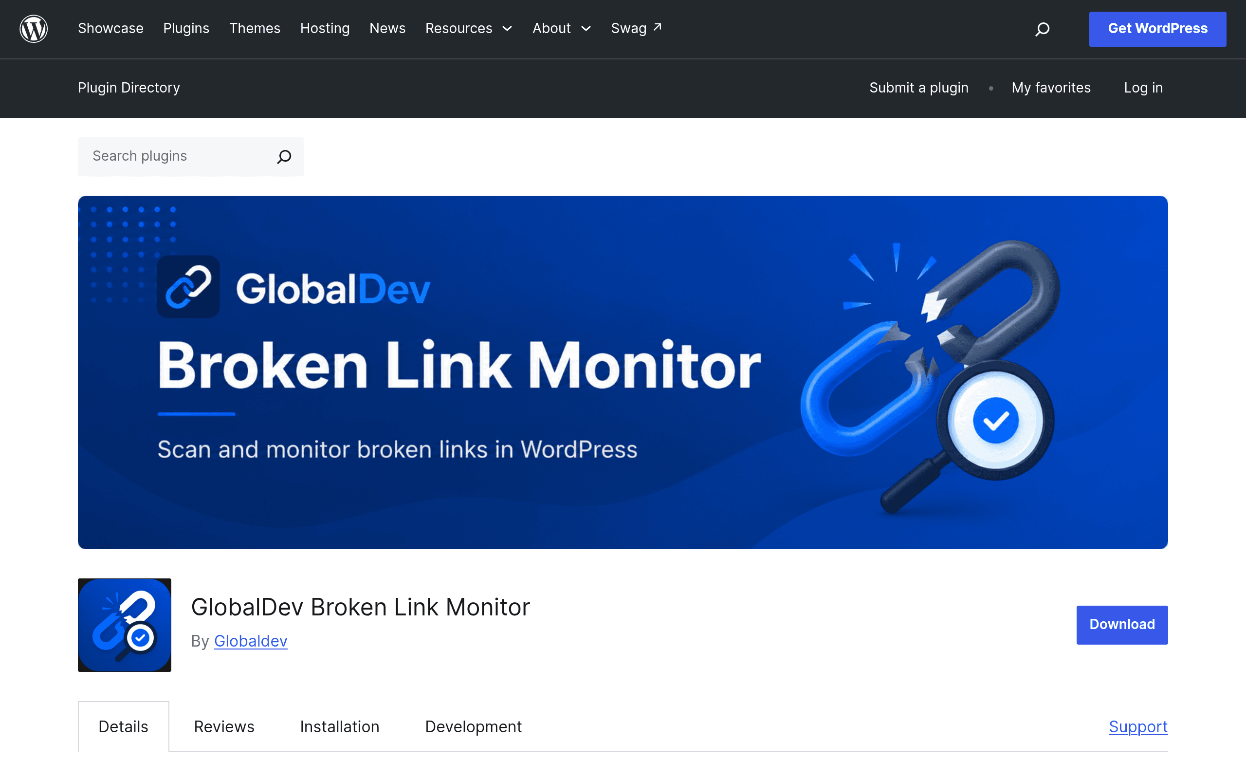 Screenshot of GlobalDev Broken Link Monitor
