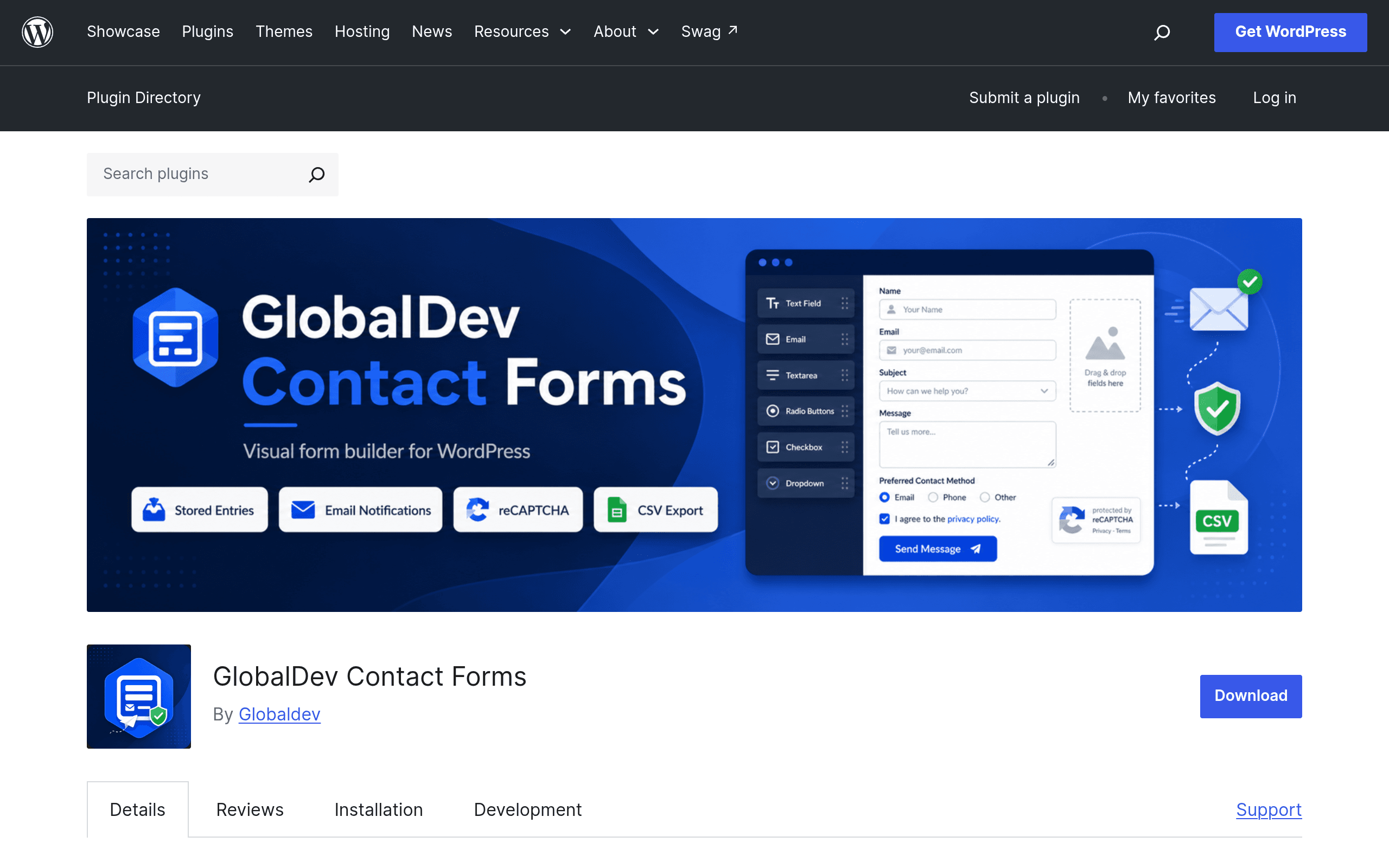 Screenshot of GlobalDev Contact Forms