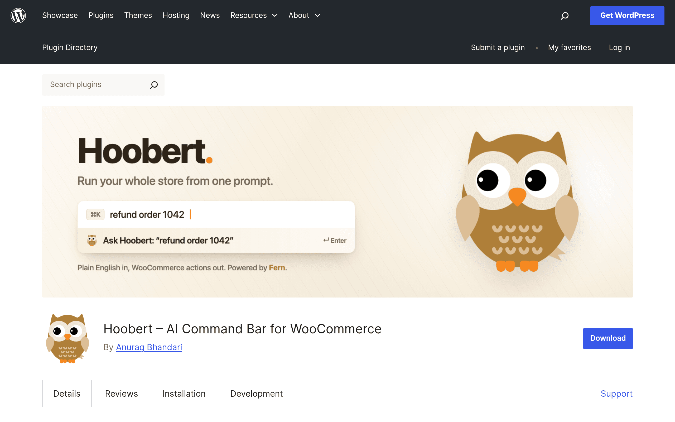 Screenshot of Hoobert – AI Command Bar for WooCommerce