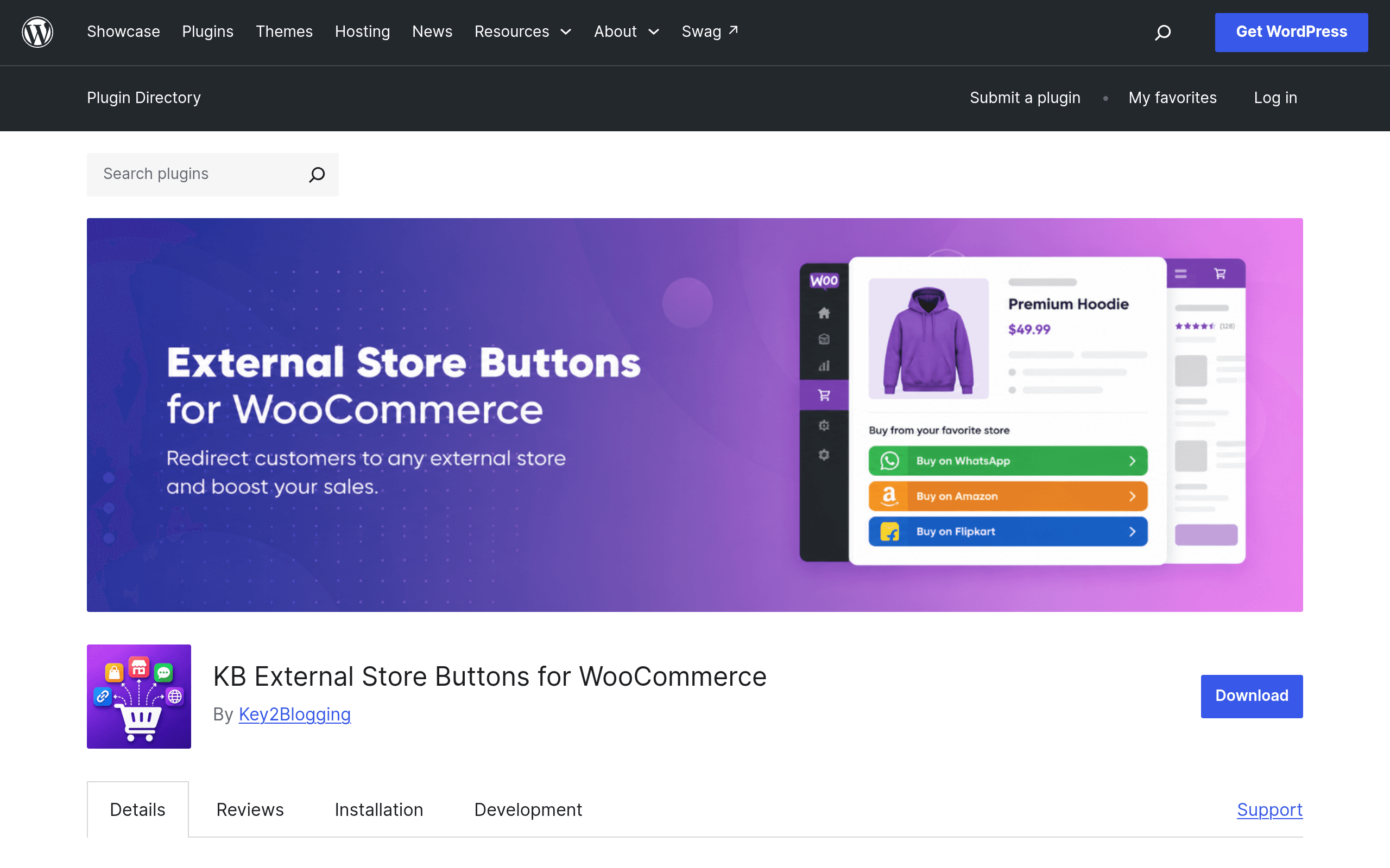 Screenshot of KB External Store Buttons for WooCommerce