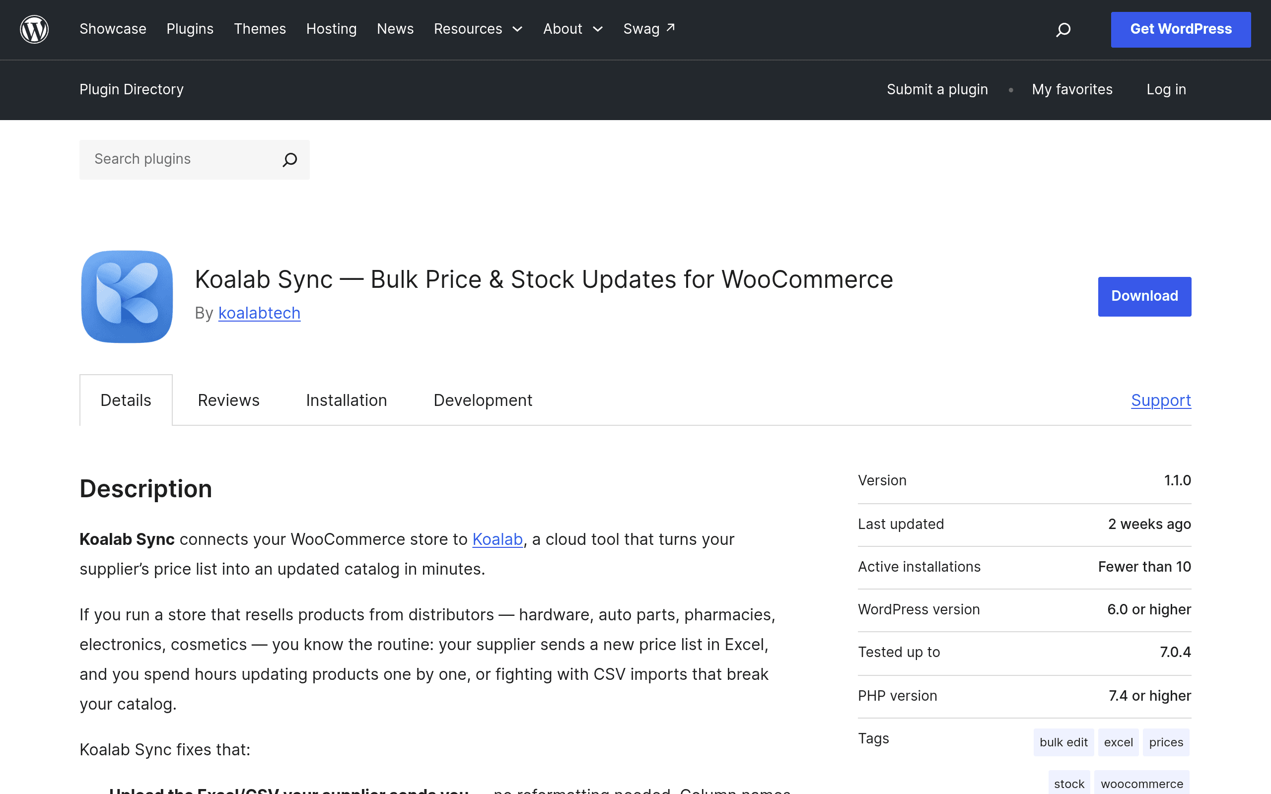 Screenshot of Koalab Sync — Bulk Price & Stock Updates for WooCommerce
