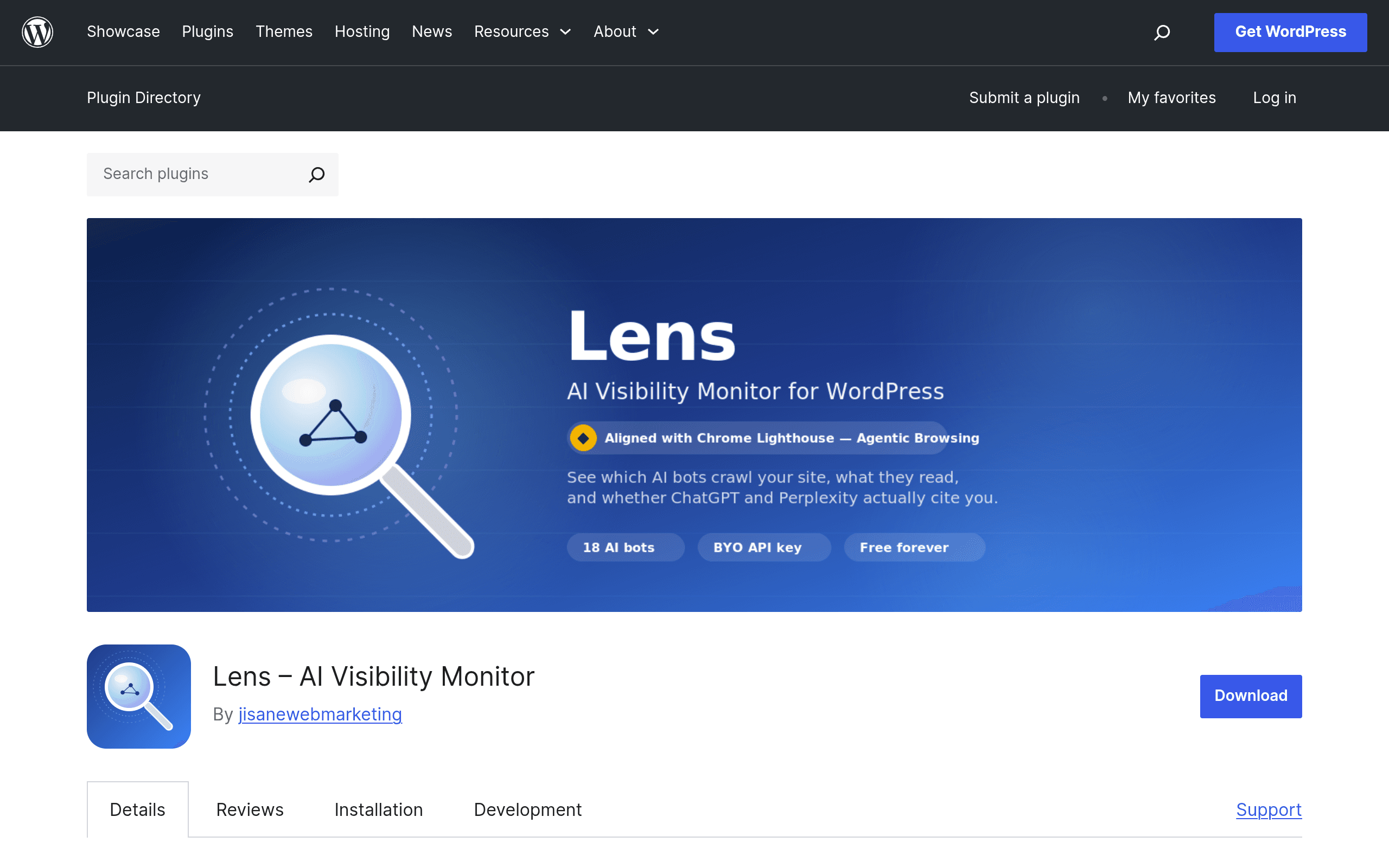 Screenshot of Lens – AI Visibility Monitor