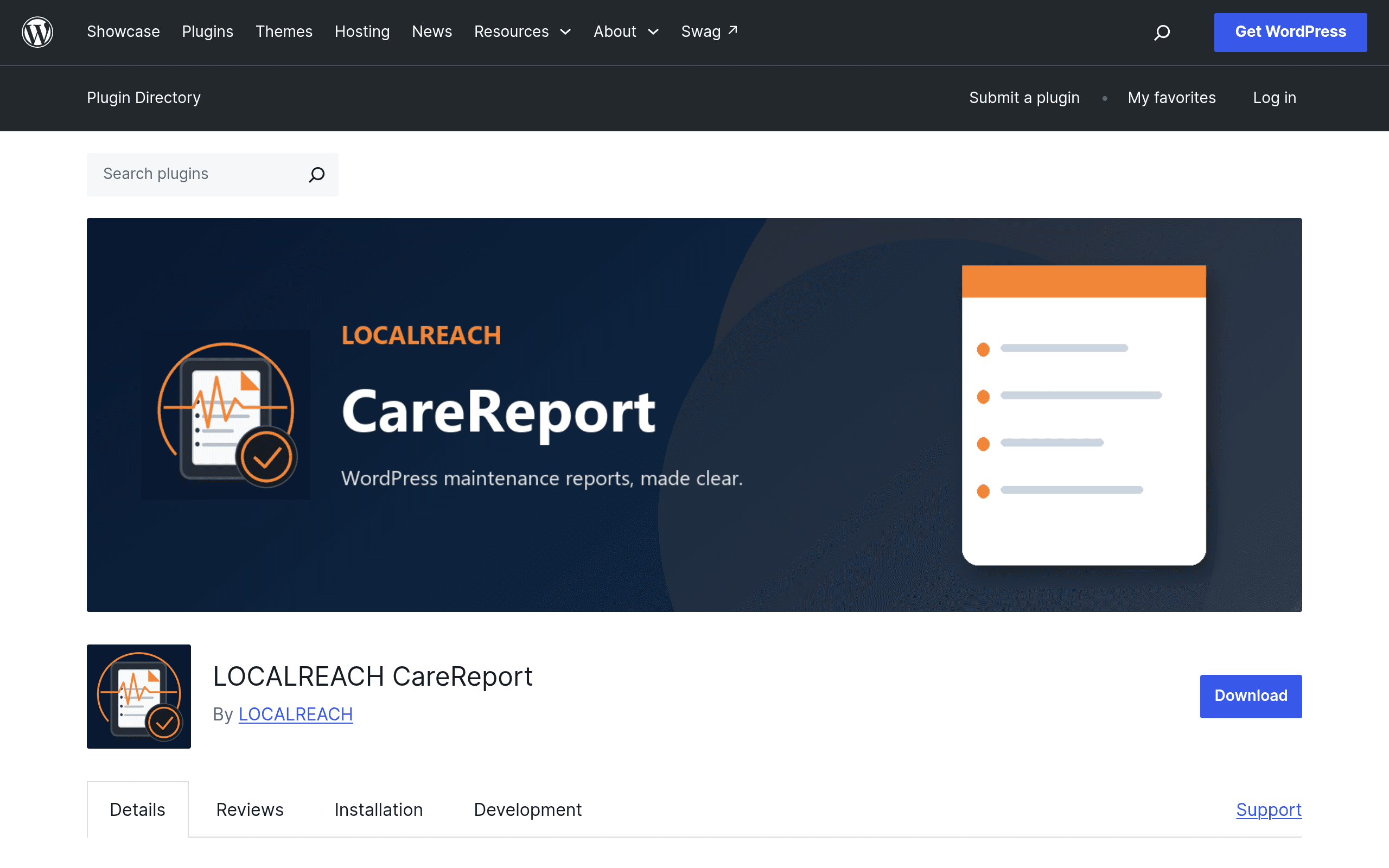 Screenshot of LOCALREACH CareReport