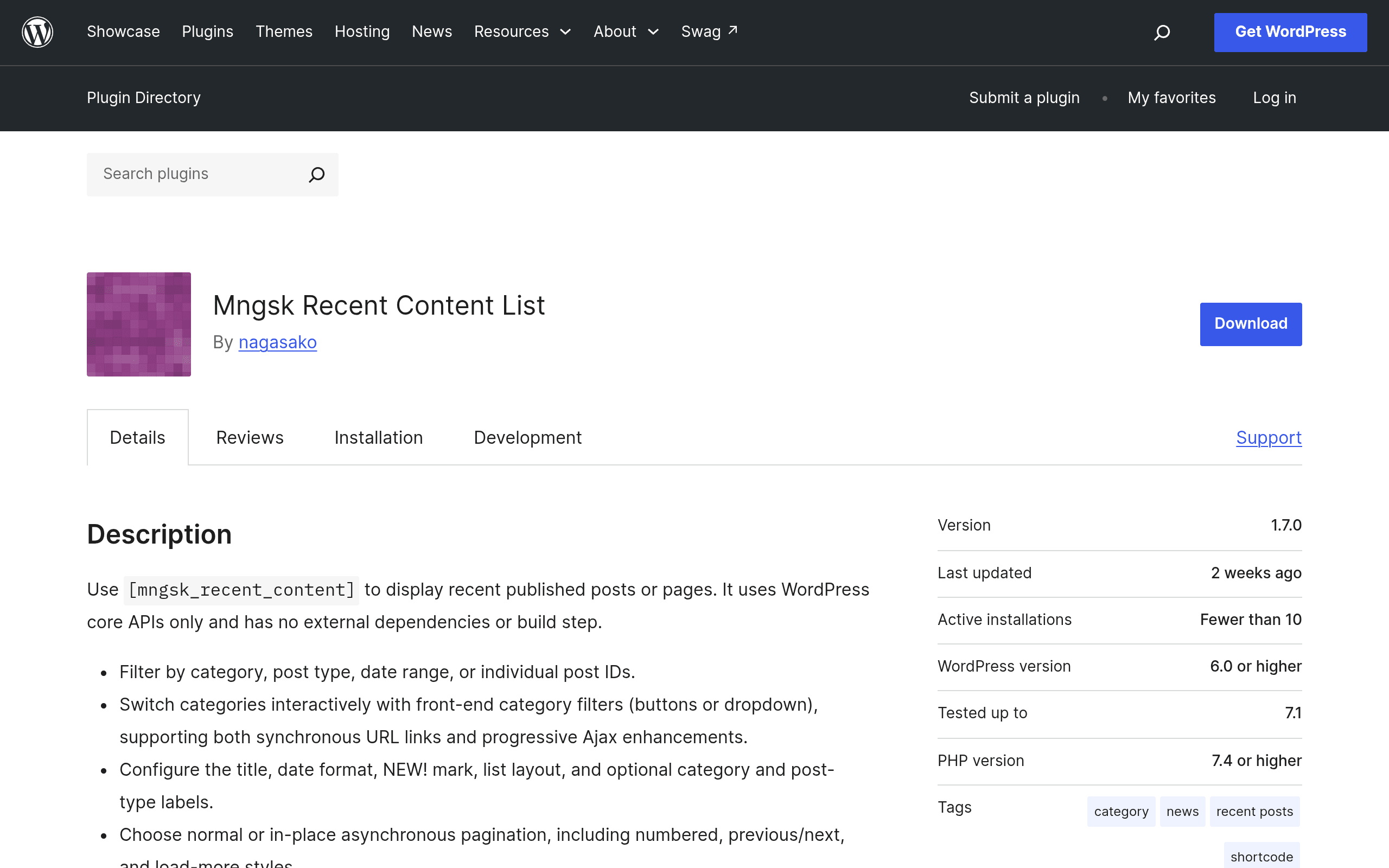Screenshot of Mngsk Recent Content List