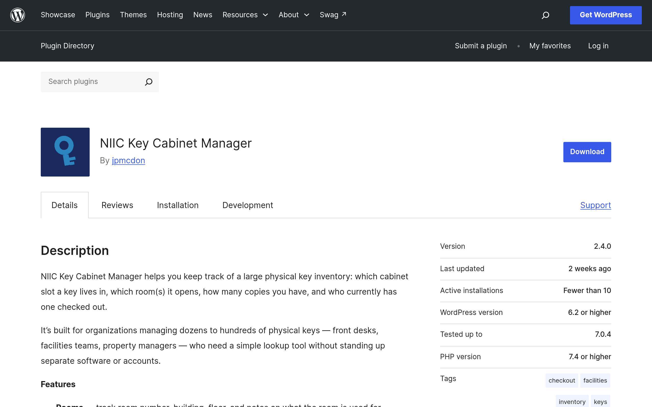 Screenshot of NIIC Key Cabinet Manager