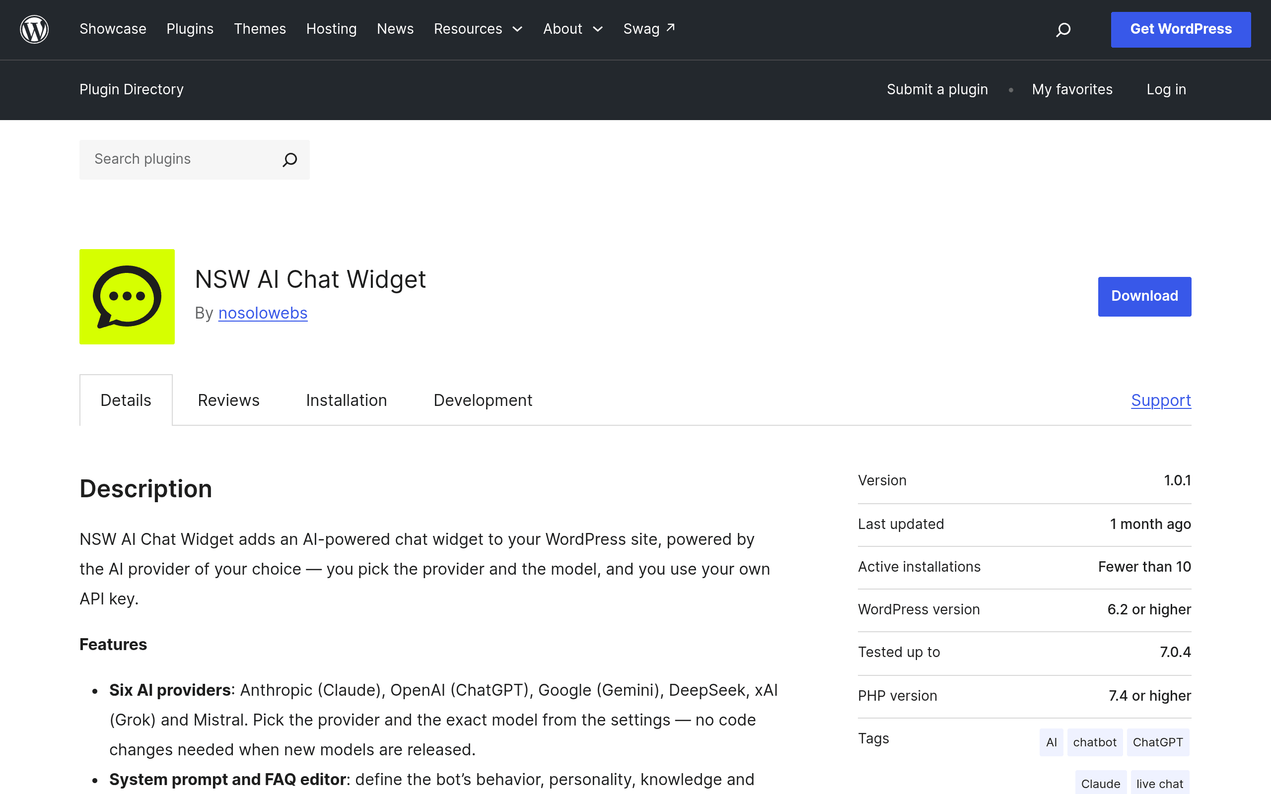 Screenshot of NSW AI Chat Widget