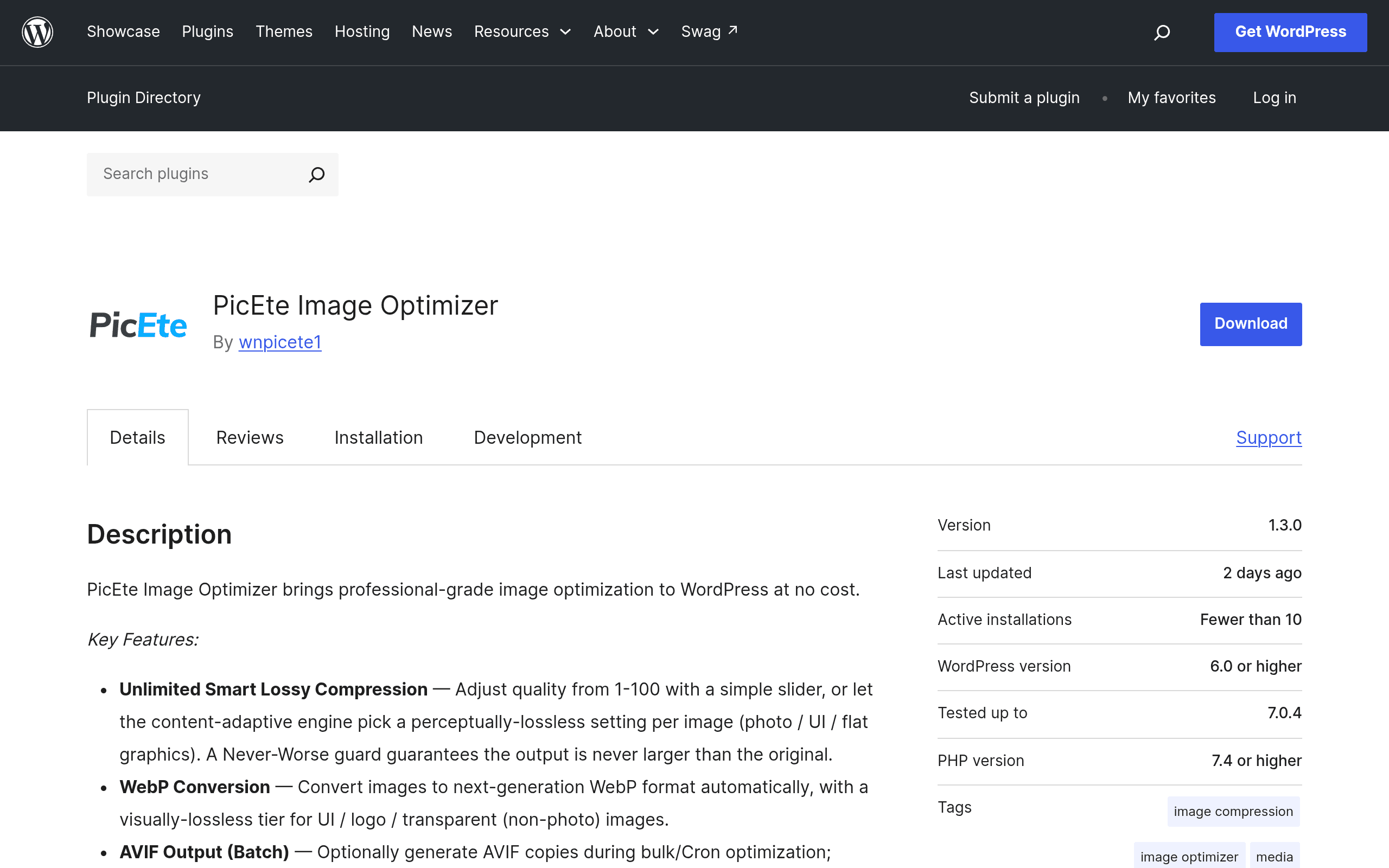 Screenshot of PicEte Image Optimizer