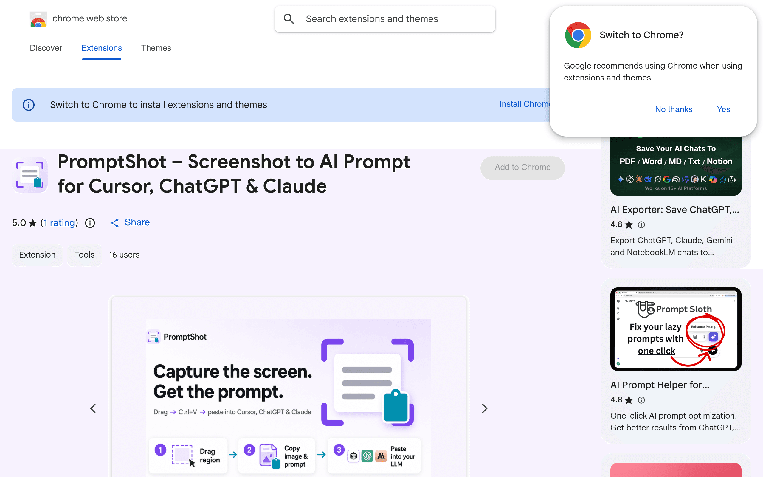 Screenshot of PromptShot
