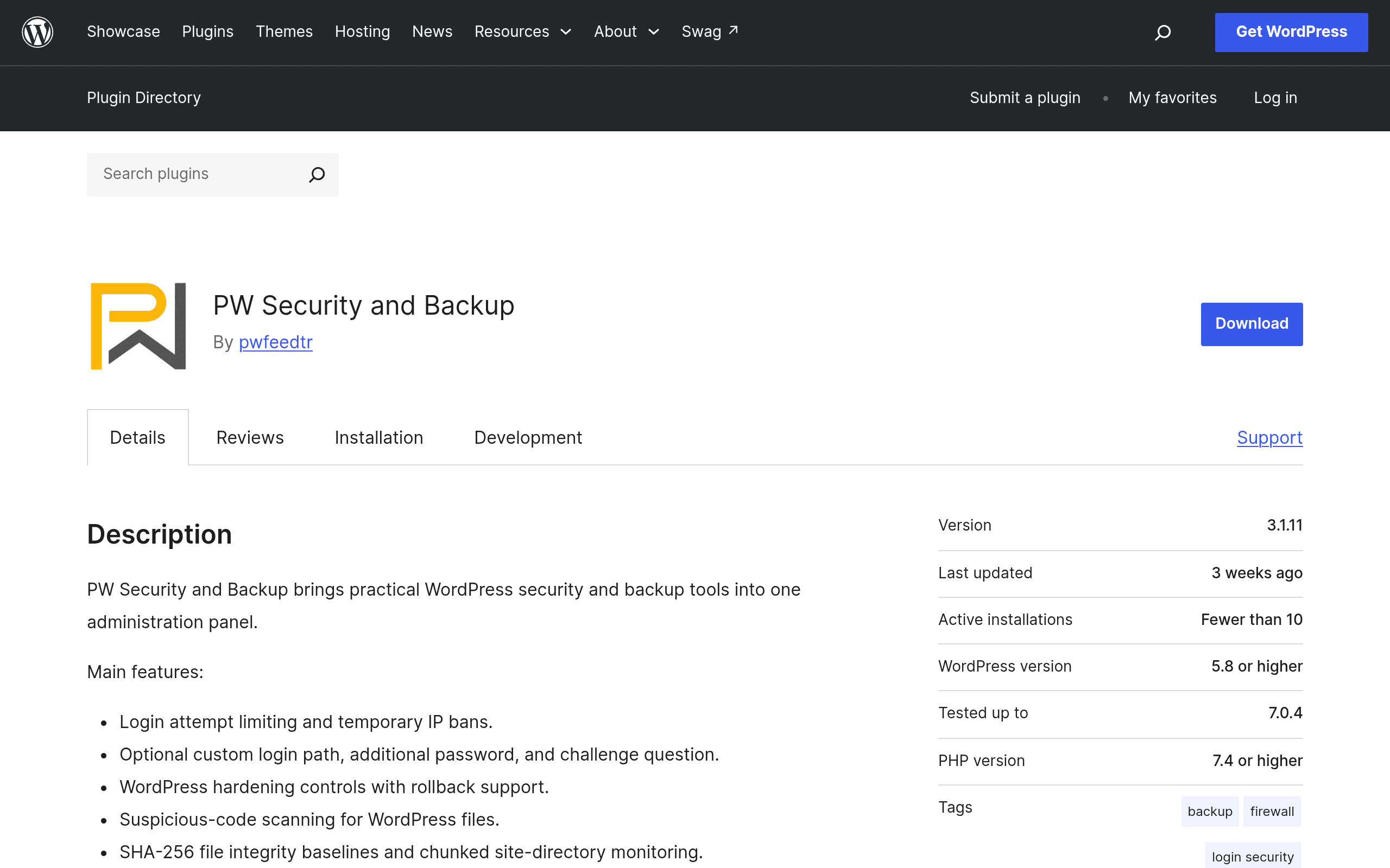Screenshot of PW Security and Backup