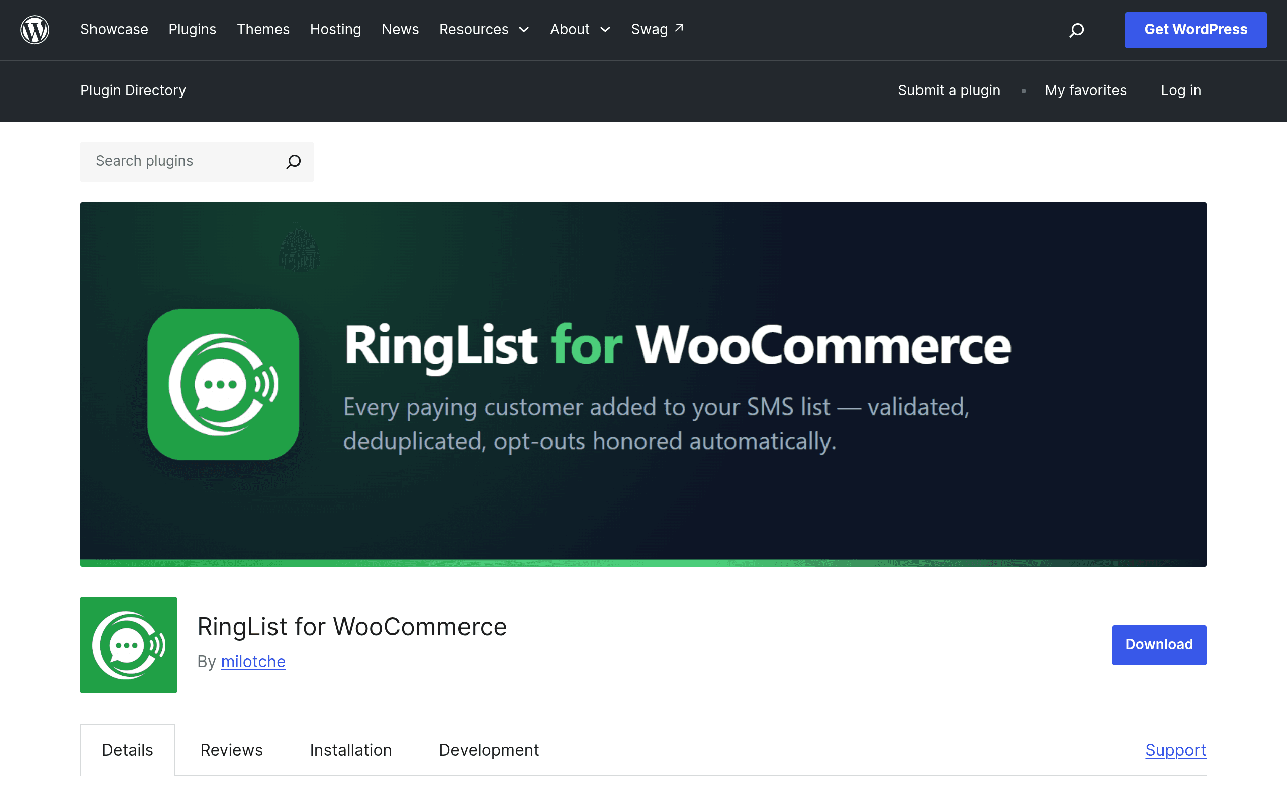Screenshot of RingList for WooCommerce
