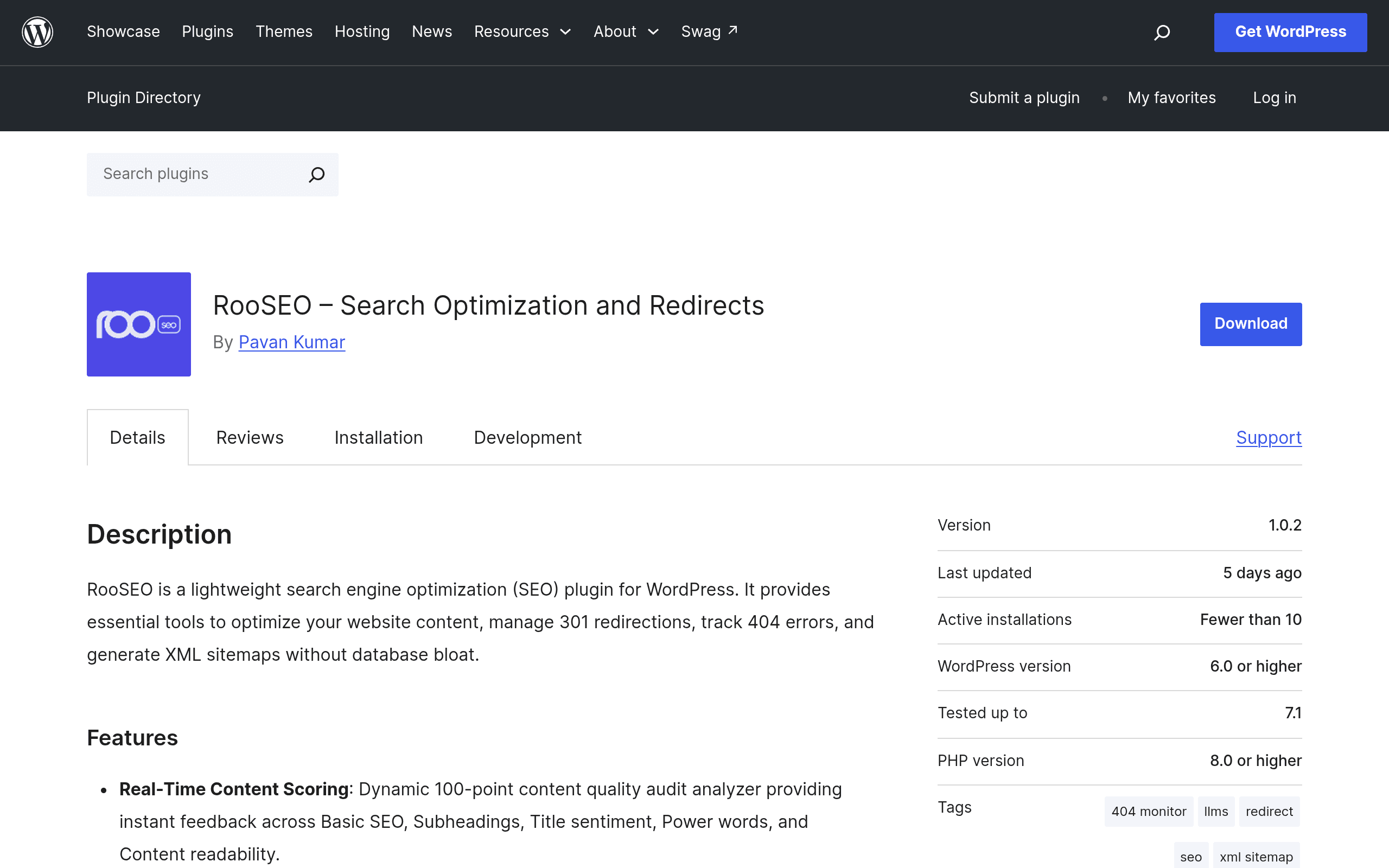 Screenshot of RooSEO – Search Optimization and Redirects
