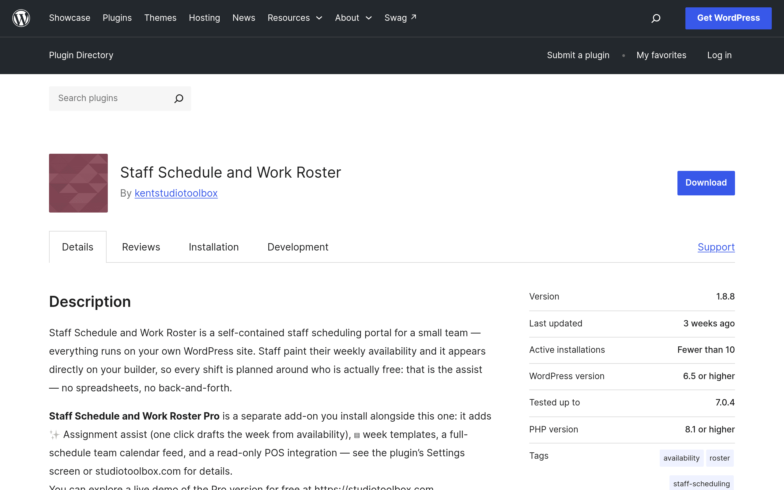 Screenshot of Staff Schedule and Work Roster
