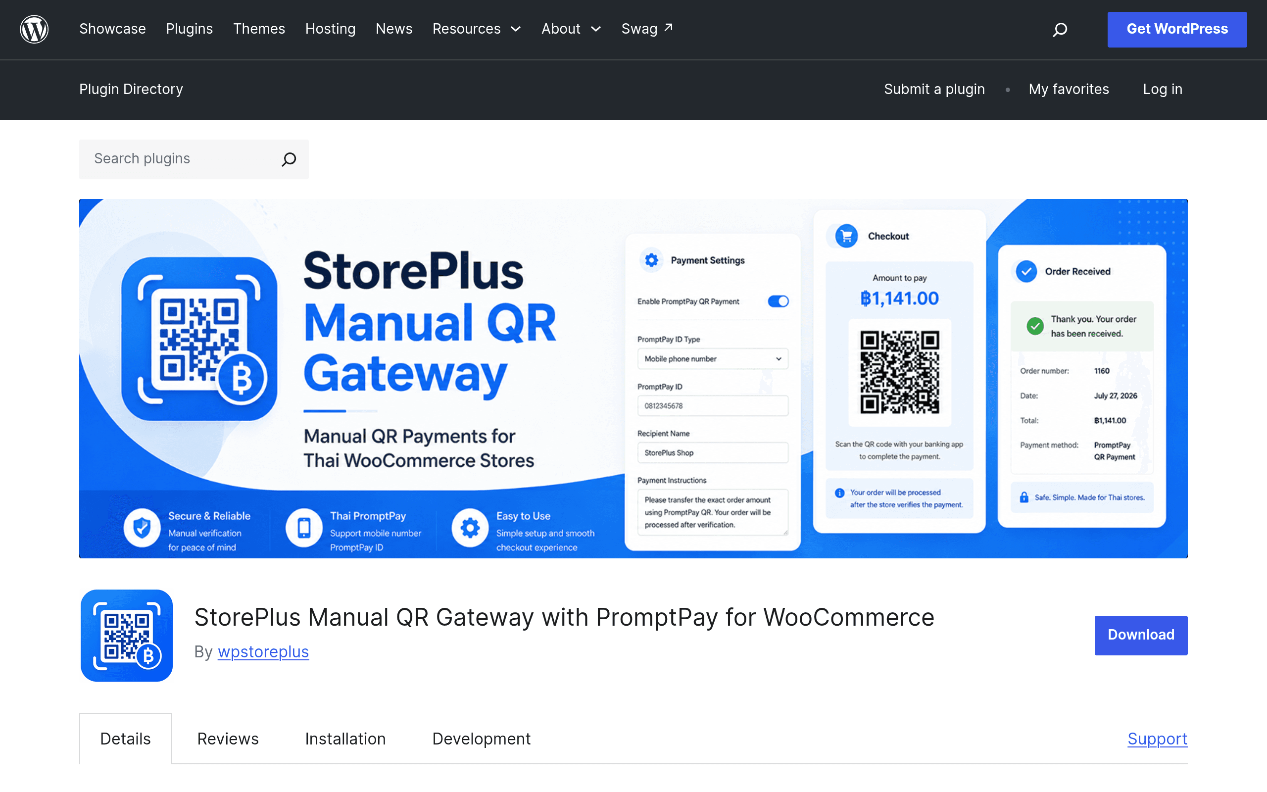 Screenshot of StorePlus Manual QR Gateway with PromptPay for WooCommerce