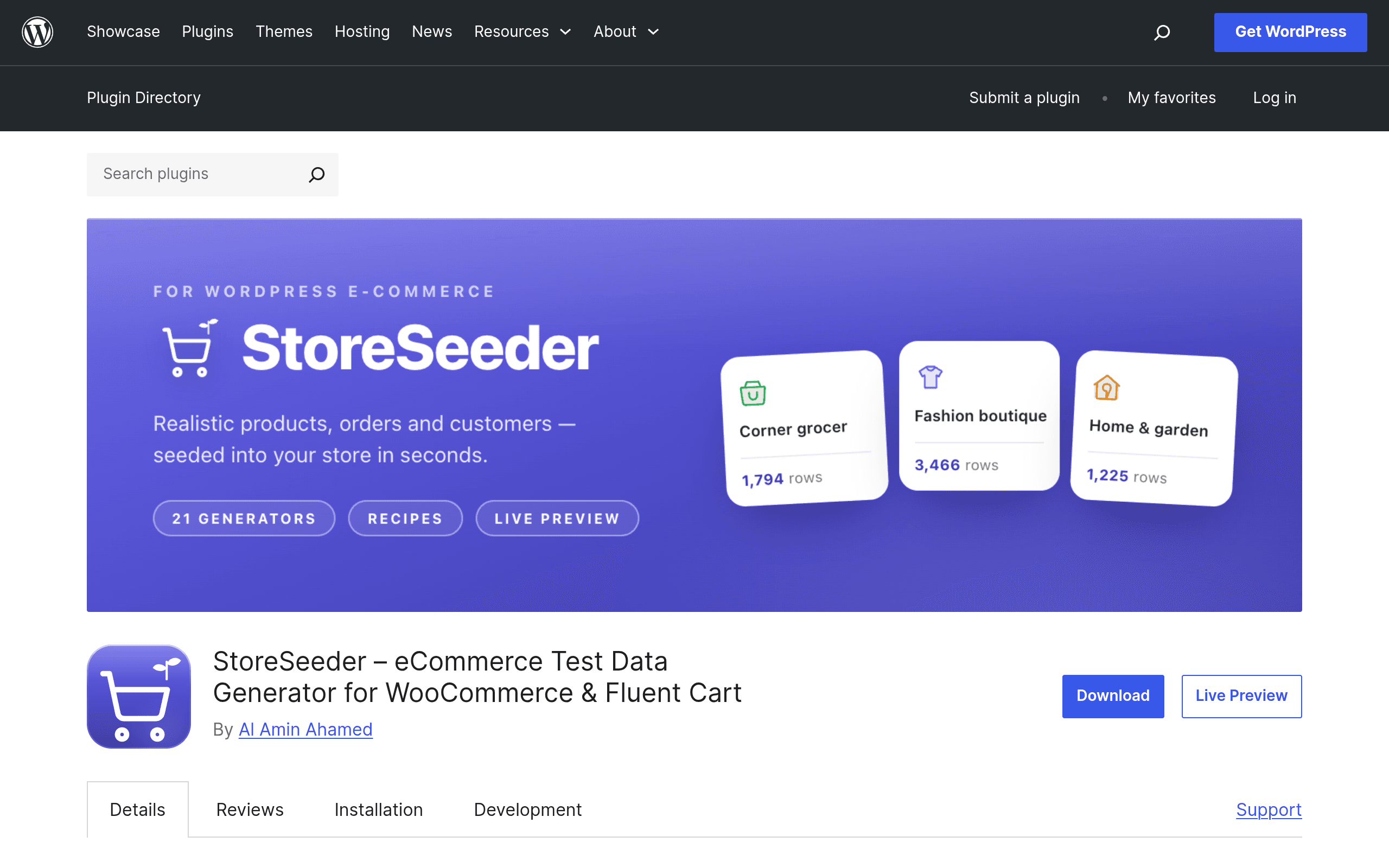 Screenshot of StoreSeeder