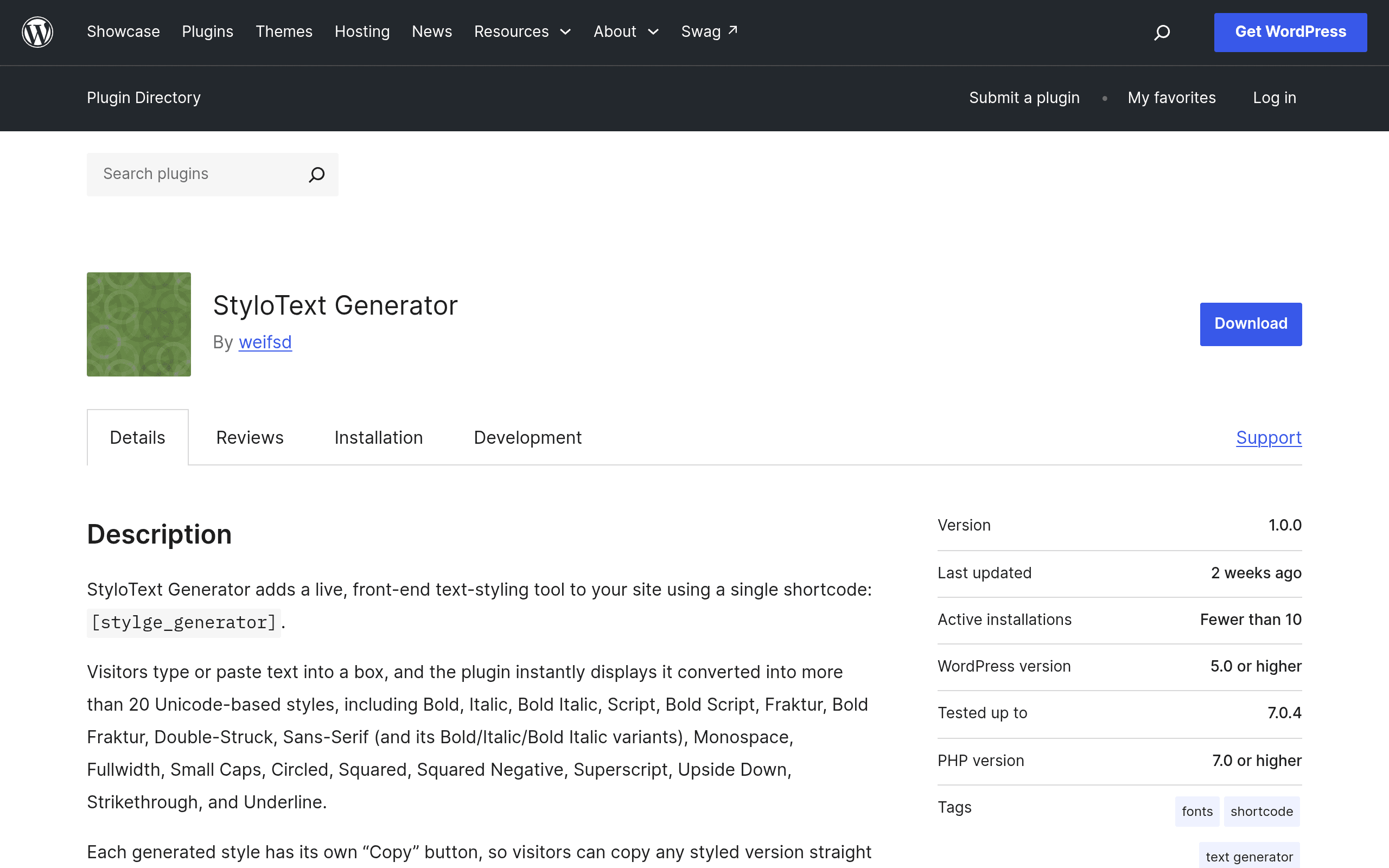 Screenshot of StyloText Generator