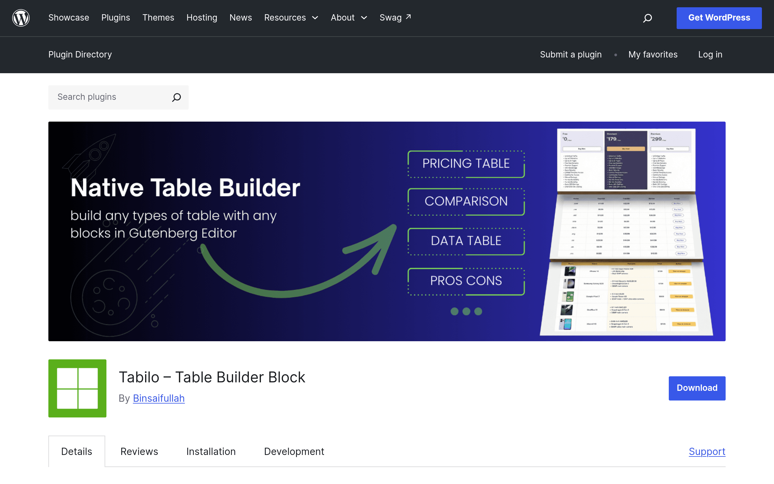 Screenshot of Tabilo – Table Builder Block