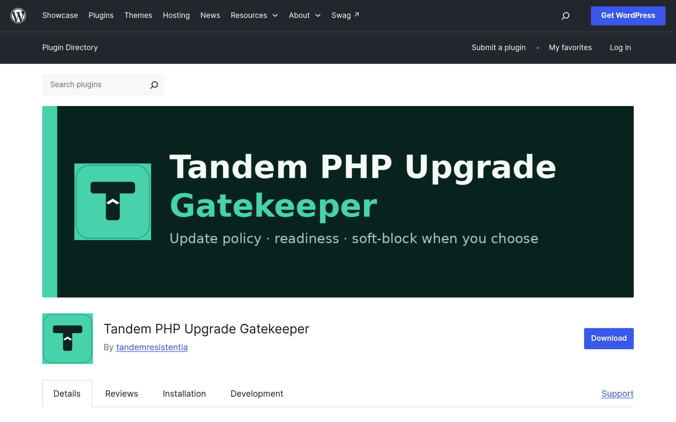 Screenshot of Tandem PHP Upgrade Gatekeeper