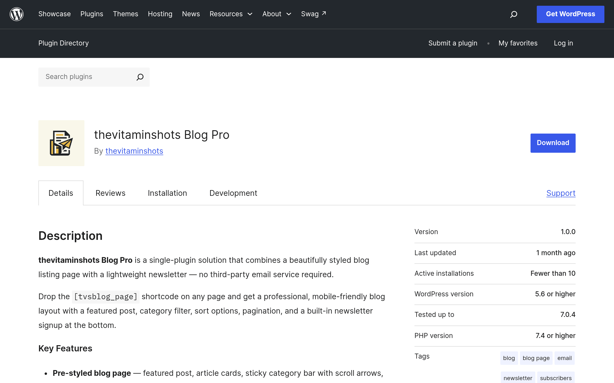 Screenshot of thevitaminshots Blog Pro