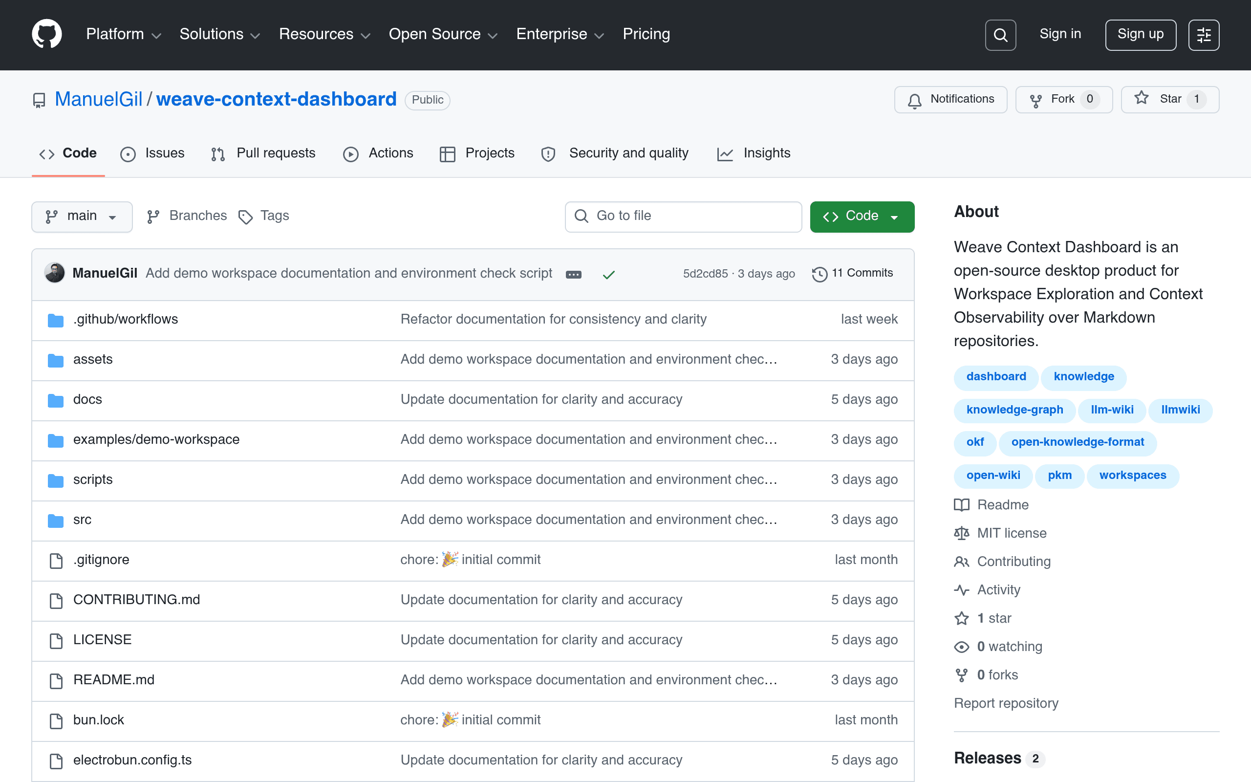Screenshot of Weave Context Dashboard