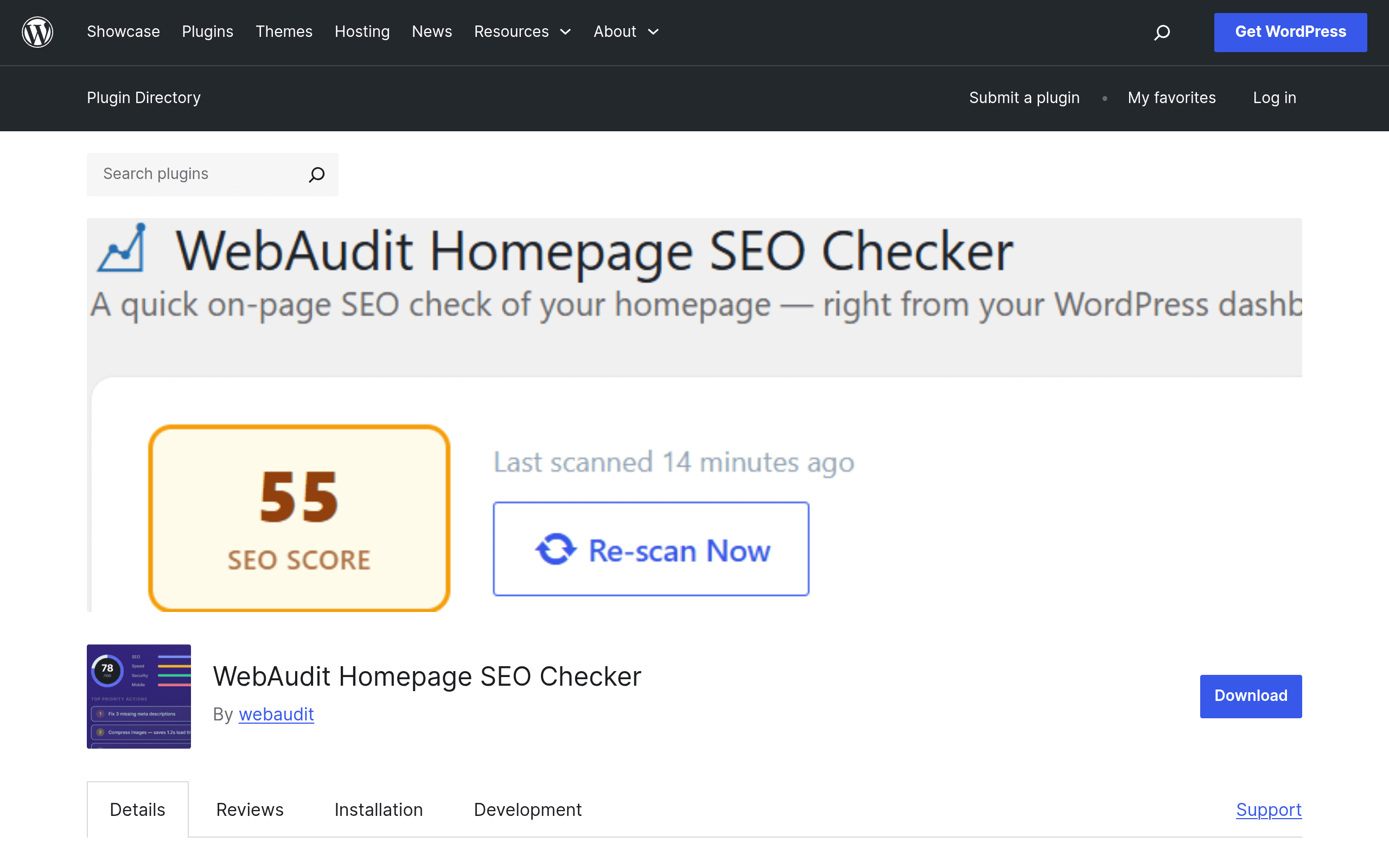 Screenshot of WebAudit Homepage SEO Checker